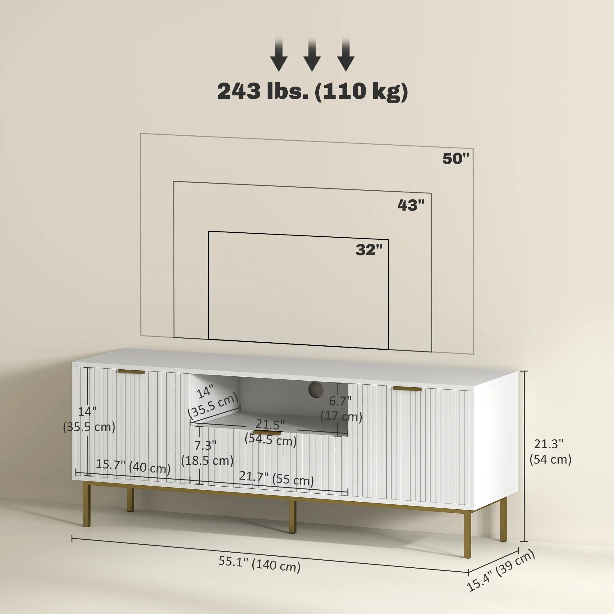 TV Console For 50 Inch TVs, Smart RGB LED Lights, Soft Close Doors, White TV Stands at Gallery Canada