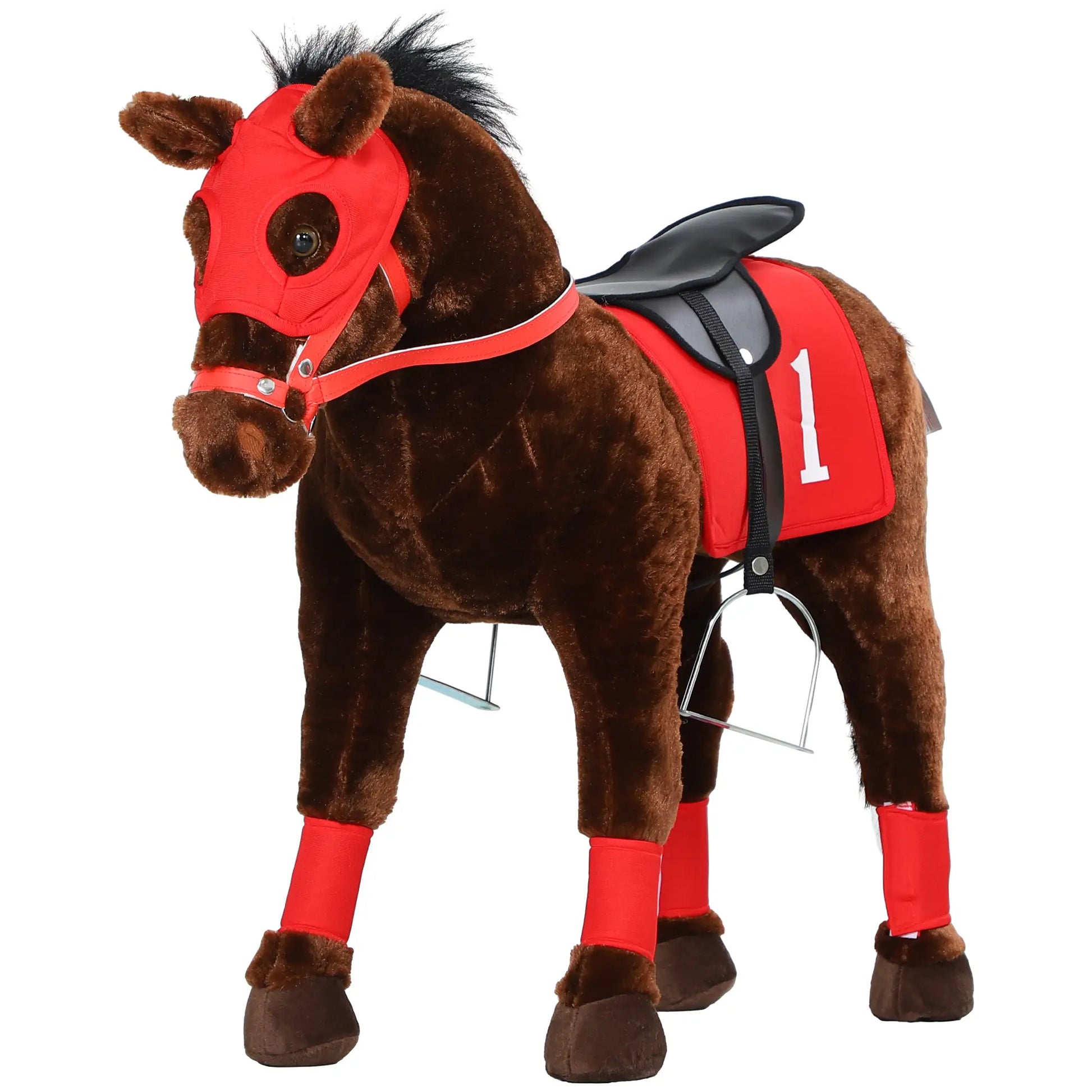 Kids Ride On Horse With Neighing Sound, Saddle, Stirrups, 3-8 Years Rocking Horses Brown, Red at Gallery Canada