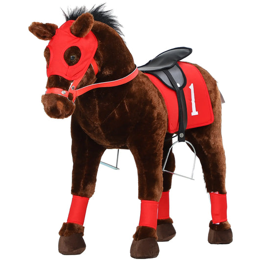Kids Ride On Horse With Neighing Sound, Saddle, Stirrups, 3-8 Years Rocking Horses Brown, Red at Gallery Canada