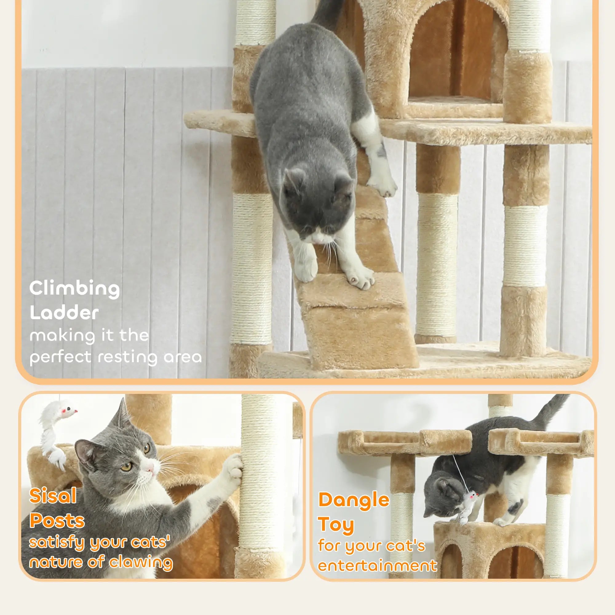 68-Inch Multi-Level Cat Scratching Tree, Light Brown Multi-Level Cat Towers at Gallery Canada