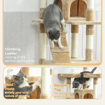 68-Inch Multi-Level Cat Scratching Tree, Light Brown Multi-Level Cat Towers at Gallery Canada