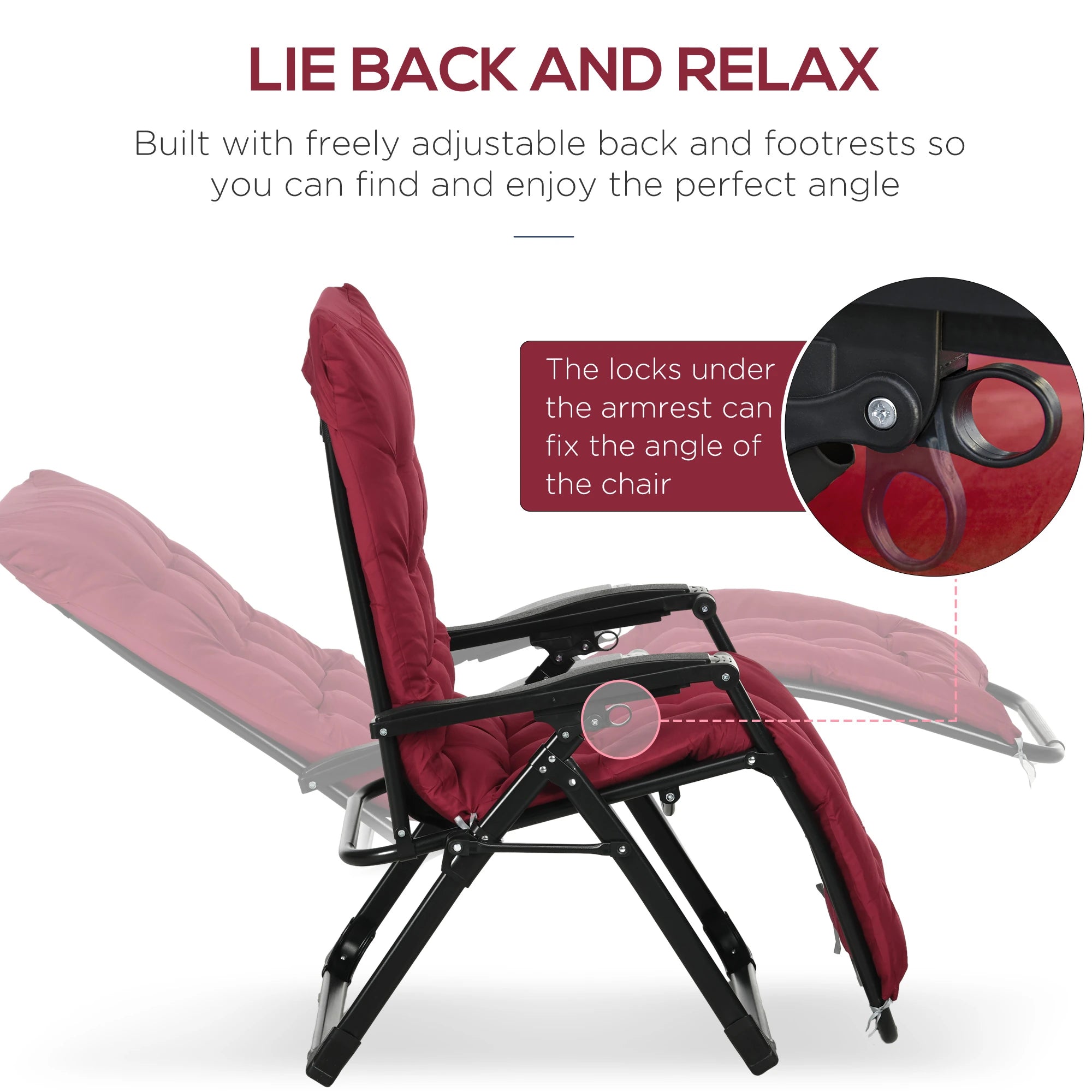 Folding Garden Chairs Set of 2, Reclining Zero Gravity, Wine Red Lounger Chairs at Gallery Canada