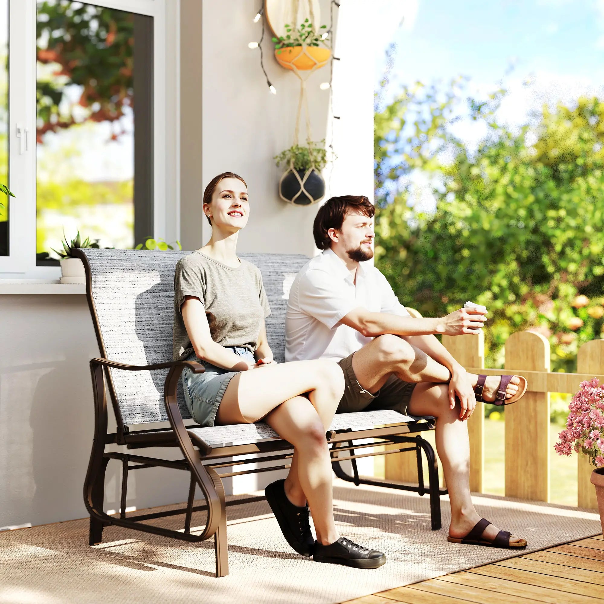 Double Gliding Patio Chair, Outdoor Glider Armchair, Dark Grey, Dark Grey Outdoor Gliders at Gallery Canada