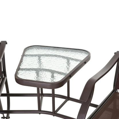 Double Glider Chair, Glass Top Table, High Back, Sling Fabric, Brown Outdoor Gliders at Gallery Canada