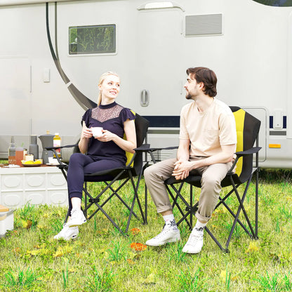 2 Pack Folding Camping Chairs, High Back w/ Cup Holder, Padded, Yellow Picnic Tables & Camping Chairs at Gallery Canada