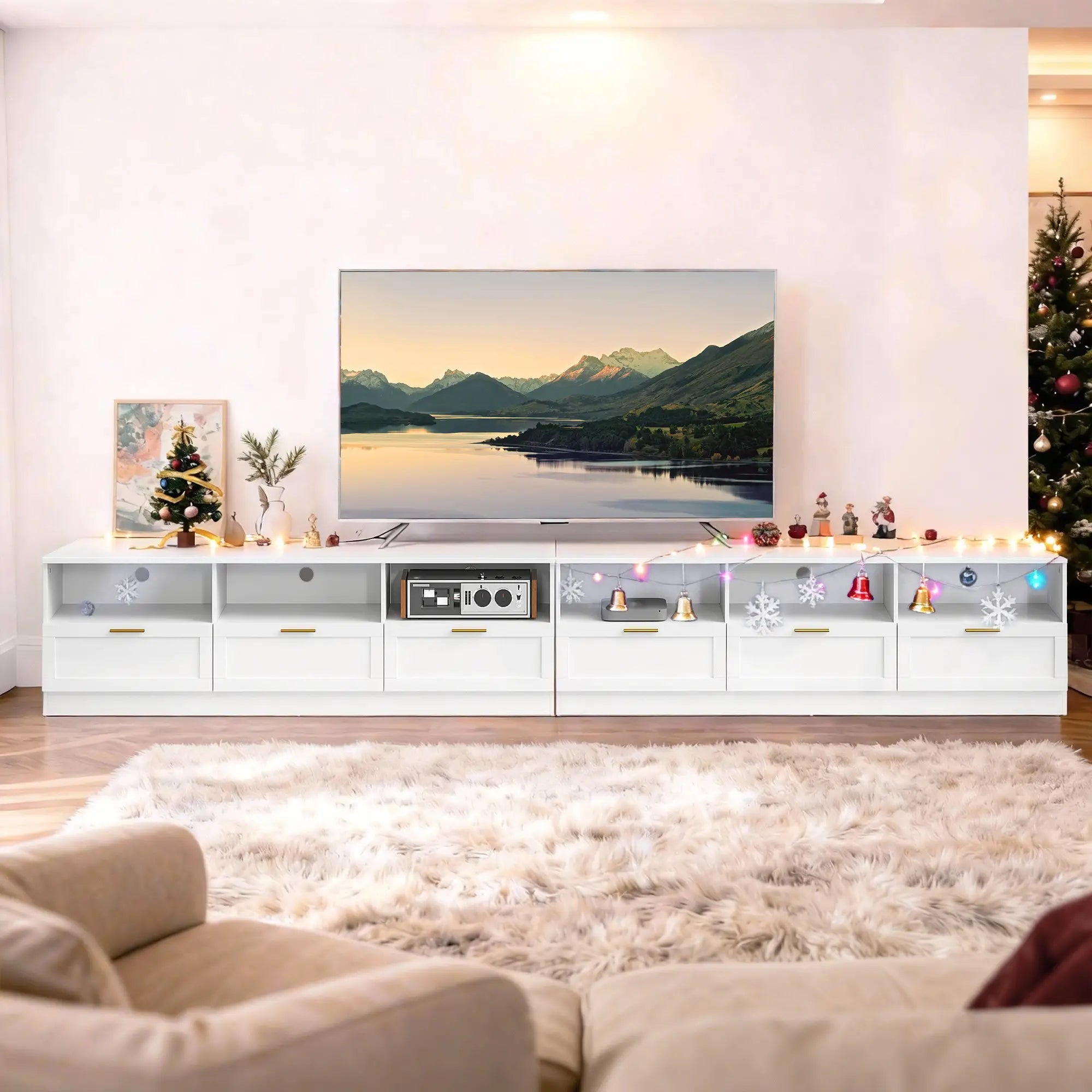 TV Stand with Storage, Entertainment Center, 85 Inch, White TV Stands at Gallery Canada