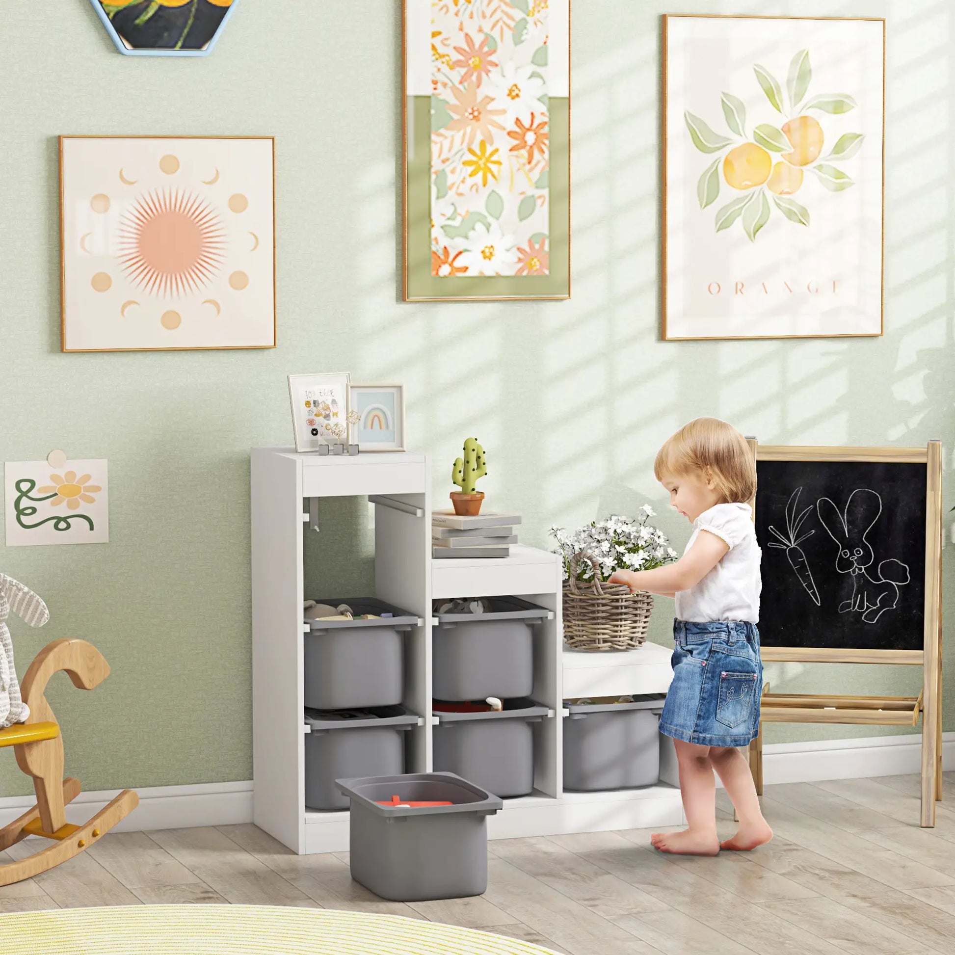 3 Layer Toy Storage Organizer, Kids Bookshelf, 6 Plastic Bins, White Baby & Kids Storage at Gallery Canada