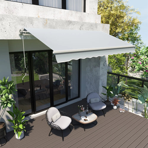 12' x 8' Retractable Awning, Manual Crank, UV Water-Resistant, Grey