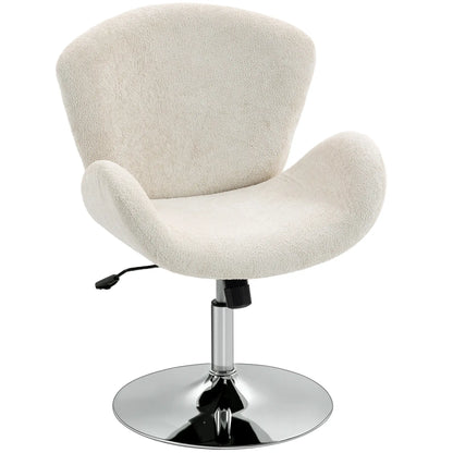 Swivel Office Chair, Velvet Desk Chair, Wide Bucket Seat, Cream White Task Chairs Cream White, Silver at Gallery Canada