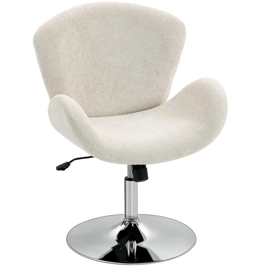 Swivel Office Chair, Velvet Desk Chair, Wide Bucket Seat, Cream White Task Chairs Cream White, Silver at Gallery Canada