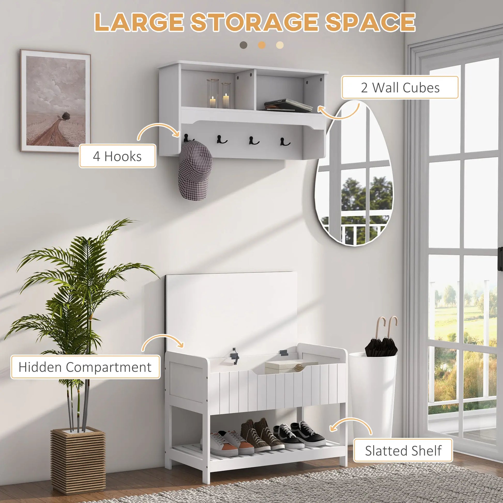 Wall Mounted Coat Rack, Shoe Storage Bench, Hall Tree, White Clothing Storage at Gallery Canada