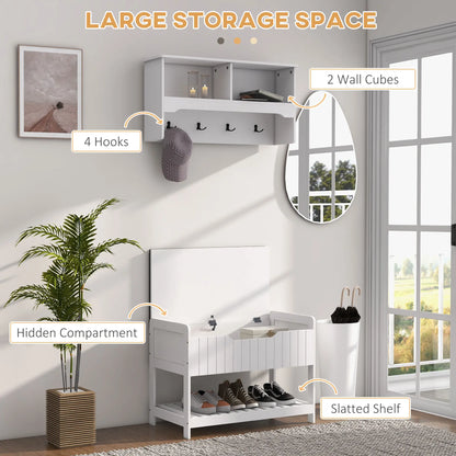 Wall Mounted Coat Rack, Shoe Storage Bench, Hall Tree, White Clothing Storage at Gallery Canada