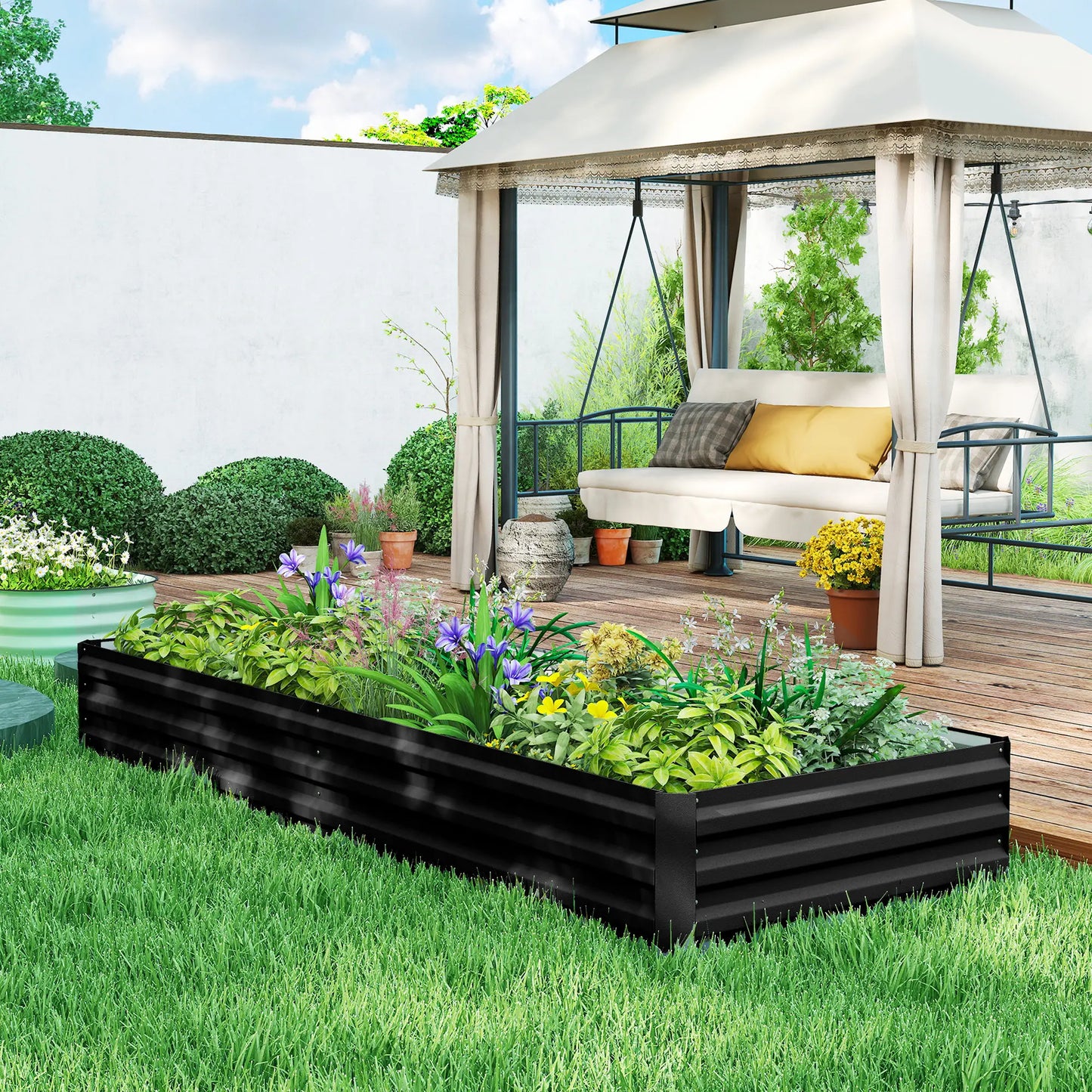 Galvanized Raised Garden Bed, 95" x 36" x 12", Metal Elevated Planter Box, Black Galvanized Planter Boxes at Gallery Canada