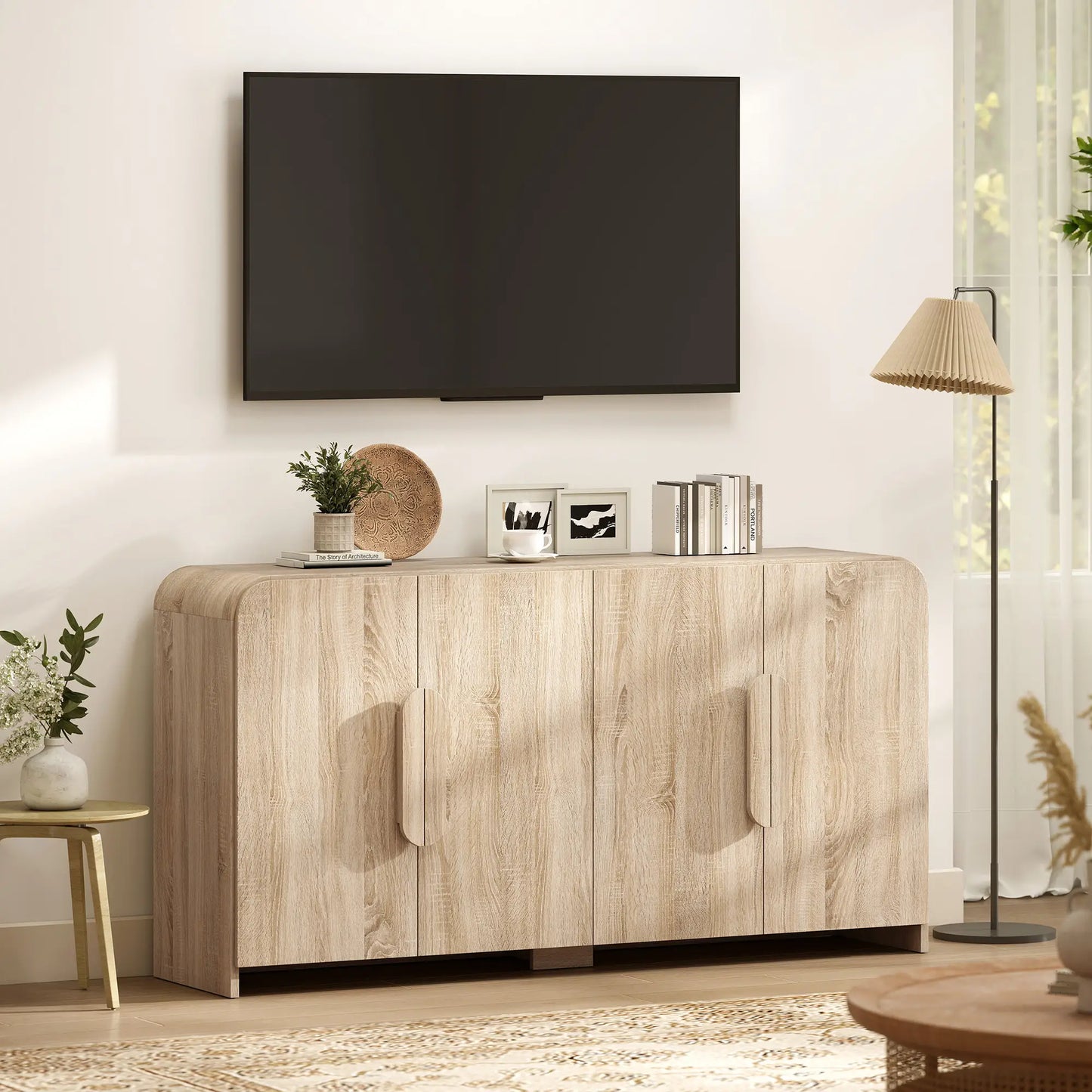 62" Sideboard Buffet Cabinet, Modern Kitchen Storage, Natural Wood Storage Cabinets at Gallery Canada