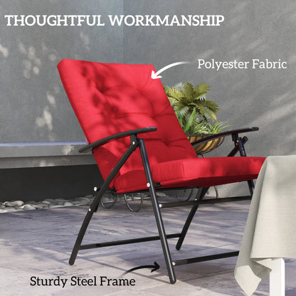 Foldable Lounge Chair, Fabric Recliner, Outdoor Lounger with Armrest, Metal Frame, Red Patio Chairs at Gallery Canada