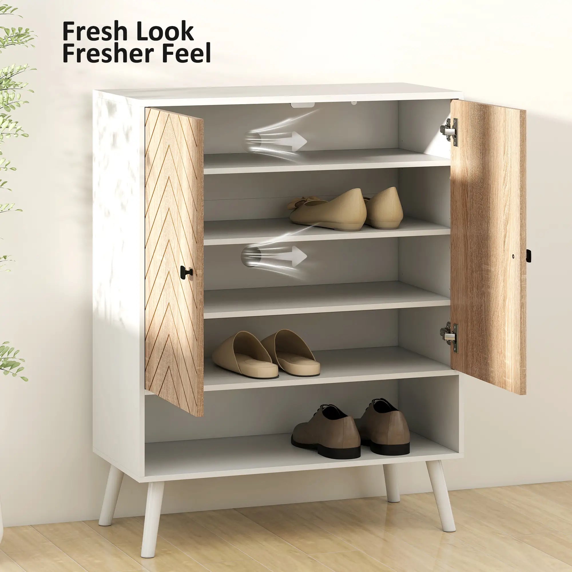 5-Tier Shoe Storage Cabinet With Doors, Adjustable Shelves, 15 Pairs, Natural Tone Shoe Storage Cabinets & Racks at Gallery Canada