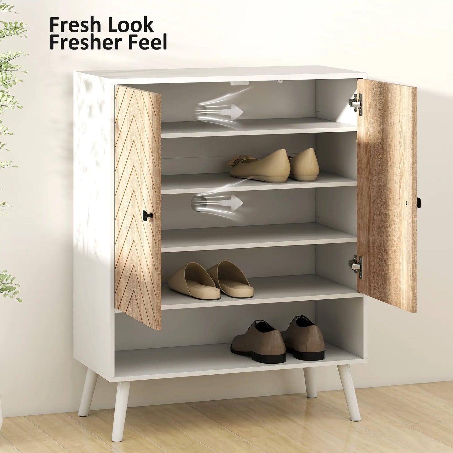 5-Tier Shoe Storage Cabinet With Doors, Adjustable Shelves, 15 Pairs, Natural Tone Shoe Storage Cabinets & Racks at Gallery Canada