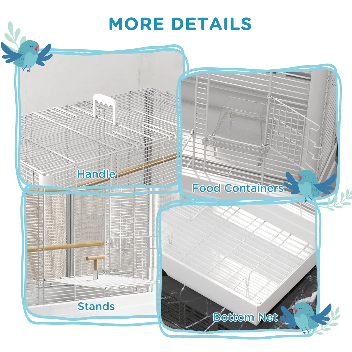 22" Bird Cage for Budgies, Finches, Canaries, Wooden Stand, White Bird Cages at Gallery Canada
