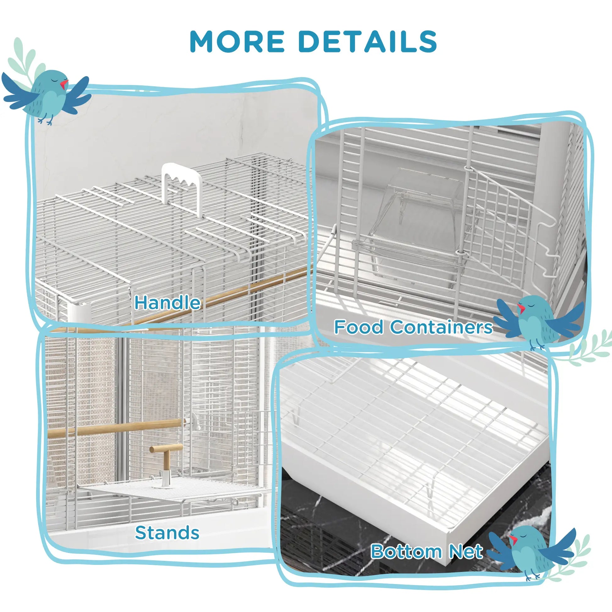 22" Bird Cage for Budgies, Finches, Canaries, Wooden Stand, White Bird Cages at Gallery Canada
