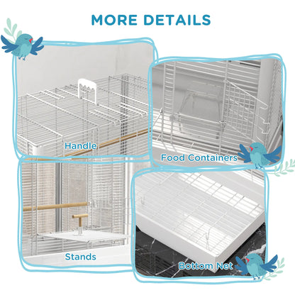 22" Bird Cage for Budgies, Finches, Canaries, Wooden Stand, White Bird Cages at Gallery Canada