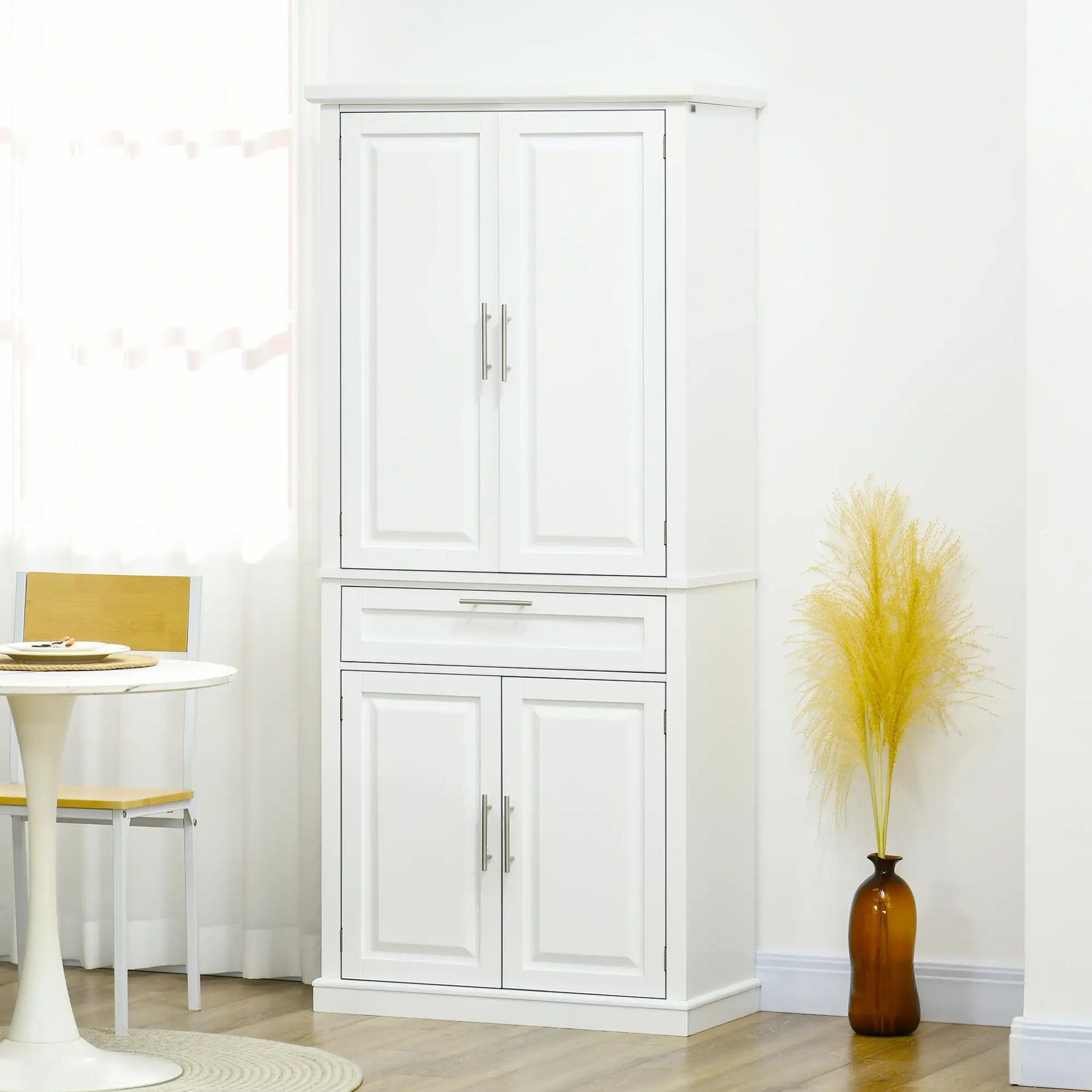 72" Kitchen Pantry Cabinet, 4-Door with Drawer, Adjustable Shelves, White Kitchen Pantry Cabinets at Gallery Canada