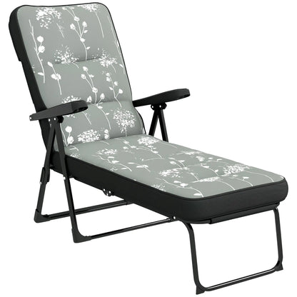 Outdoor Lounge Chair with Padded Cushion, Folding Reclining, Grey
