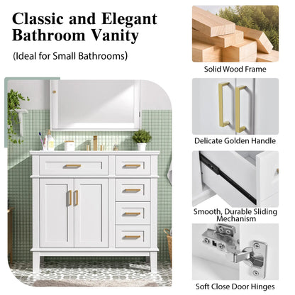Bathroom Vanity with Ceramic Sink, Soft Close Doors, 4 Drawers, 36" L x 18.5" W x 35" H, White Sink Cabinets at Gallery Canada
