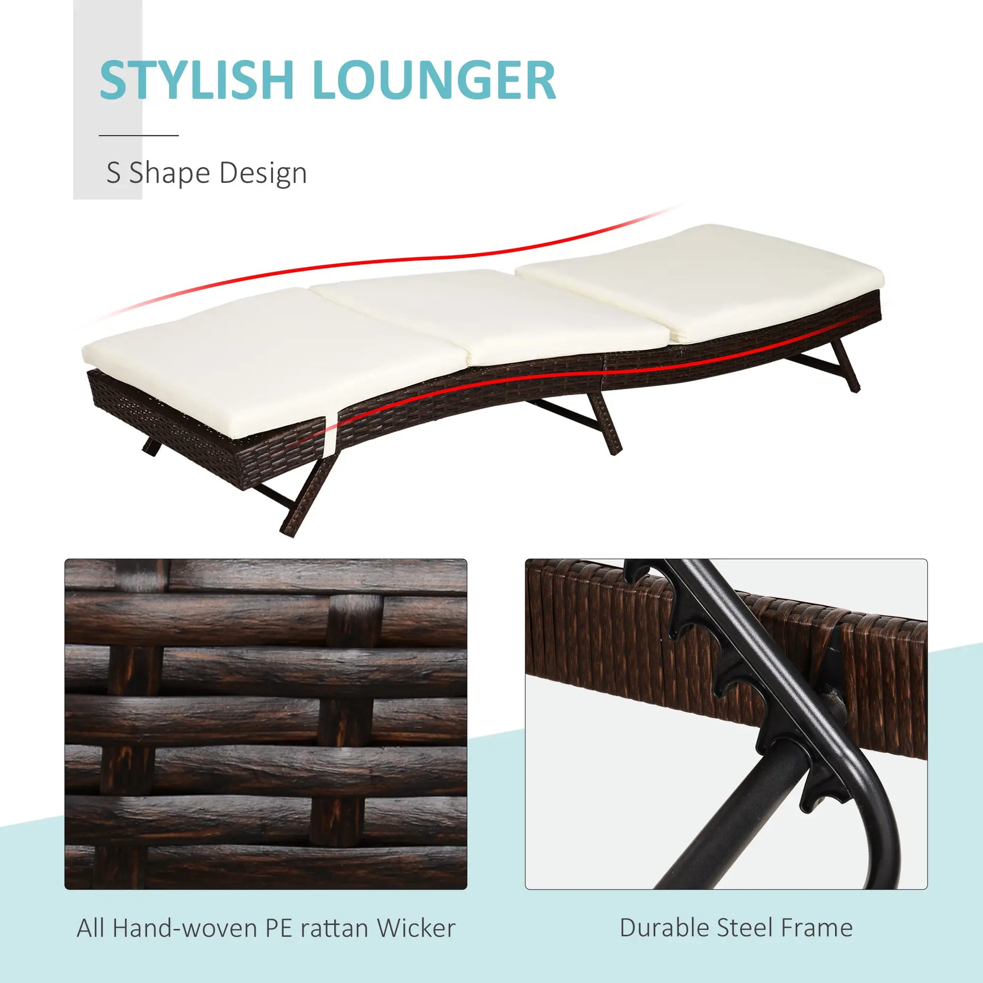 Wicker Patio Lounger, Outdoor S Shape Recliner, 5-Level Adjustable Backrest, Cream White Chaise Loungers at Gallery Canada