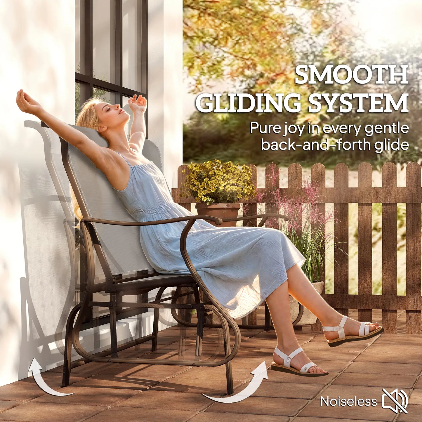 Garden Double Gliding Chair, Outdoor Patio Glider, Steel Frame, Light Grey Outdoor Gliders at Gallery Canada