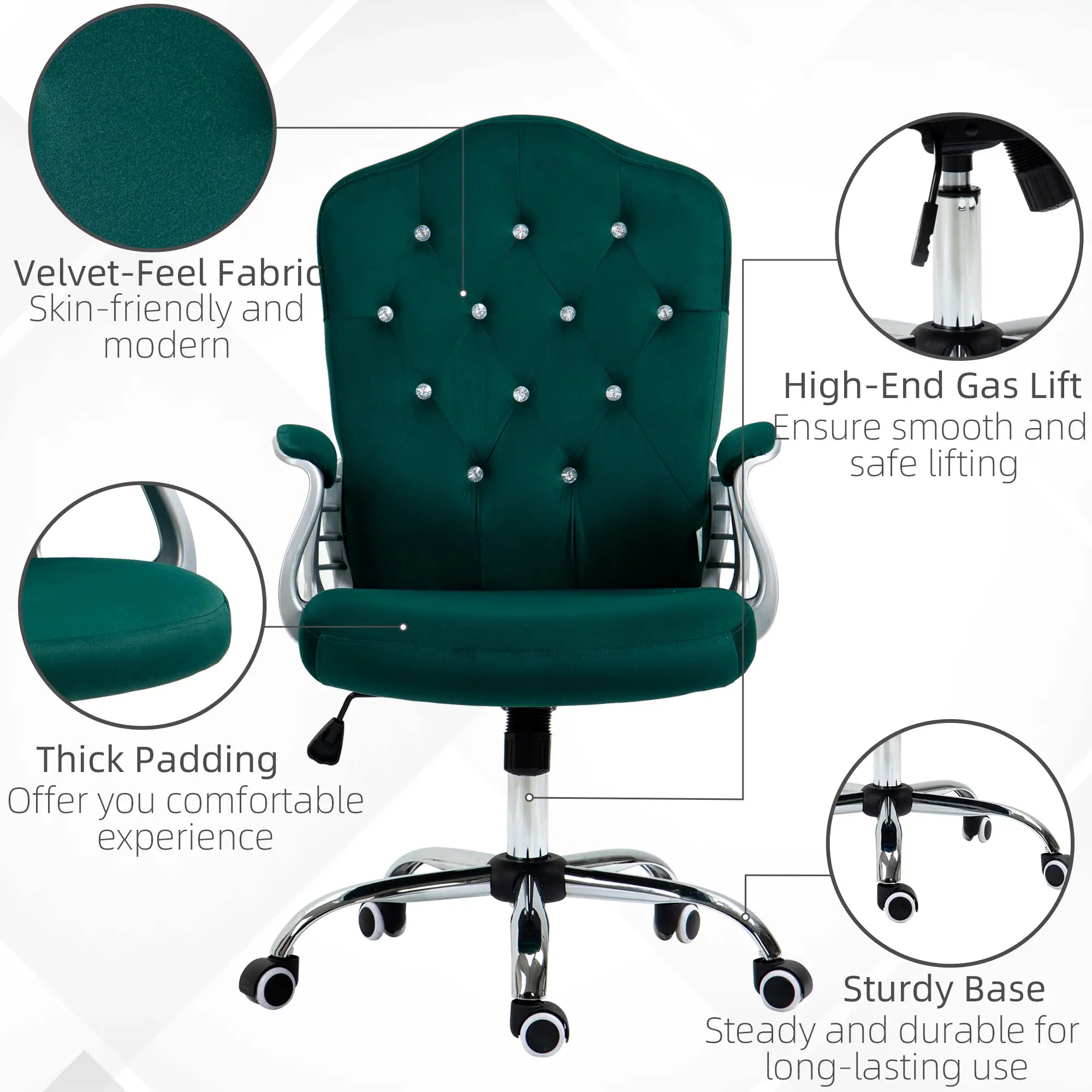 Velvet Computer Chair, Button Tufted, Swivel Wheels, Adjustable Height, Green Executive & Manager Chairs at Gallery Canada