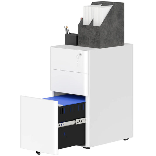 3 Drawer Filing Cabinet, Lockable Steel Office Storage, White Office Cabinets & Cupboards White at Gallery Canada