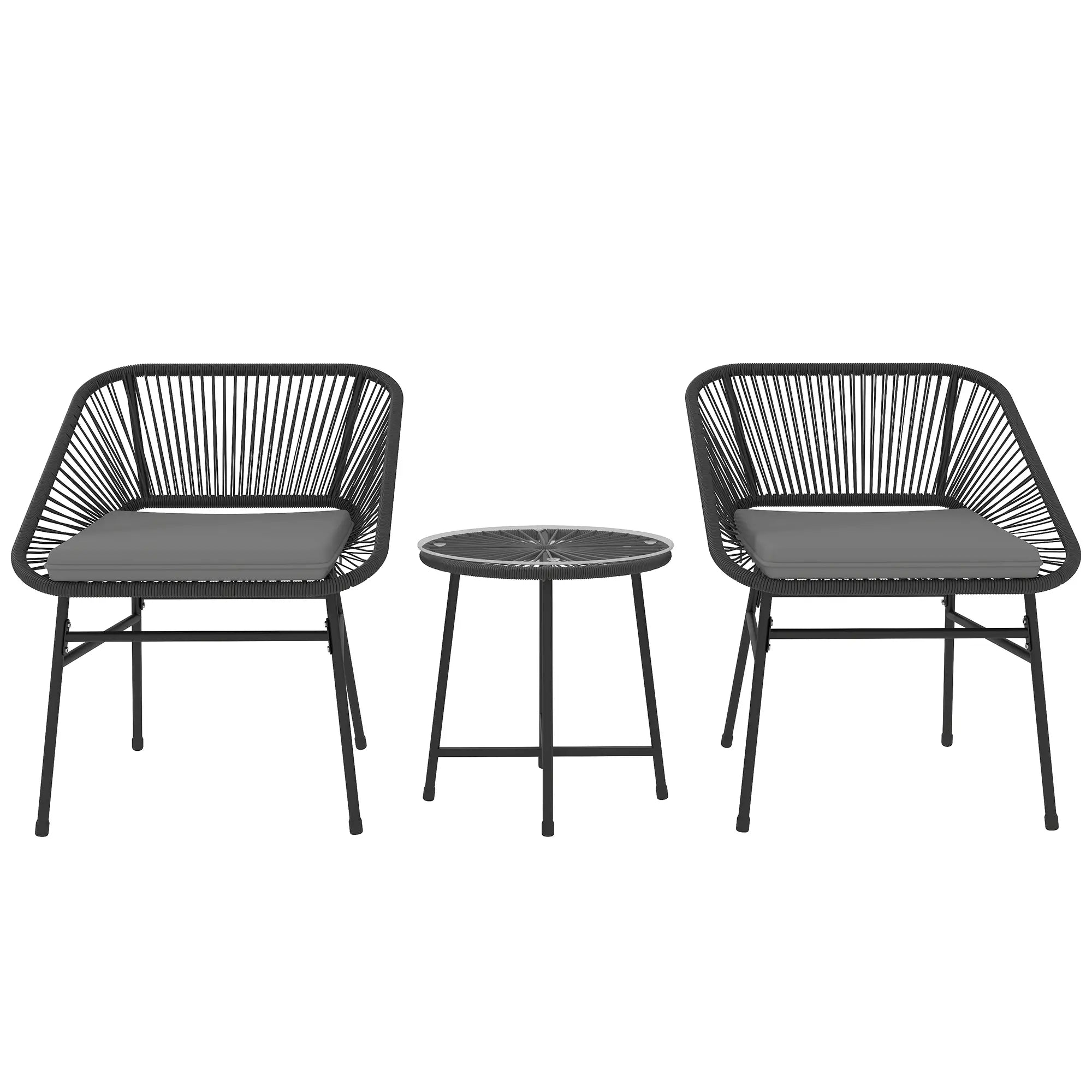 3 Piece Bistro Set, Wicker Patio Furniture, Glass Top Table, Black Bistro Sets at Gallery Canada