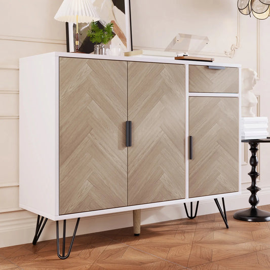 Storage Cabinet with Drawer, Adjustable Shelves, 35.5" L x 11.5" W x 28.5" H, White+Wood Storage Cabinets White, Wood at Gallery Canada