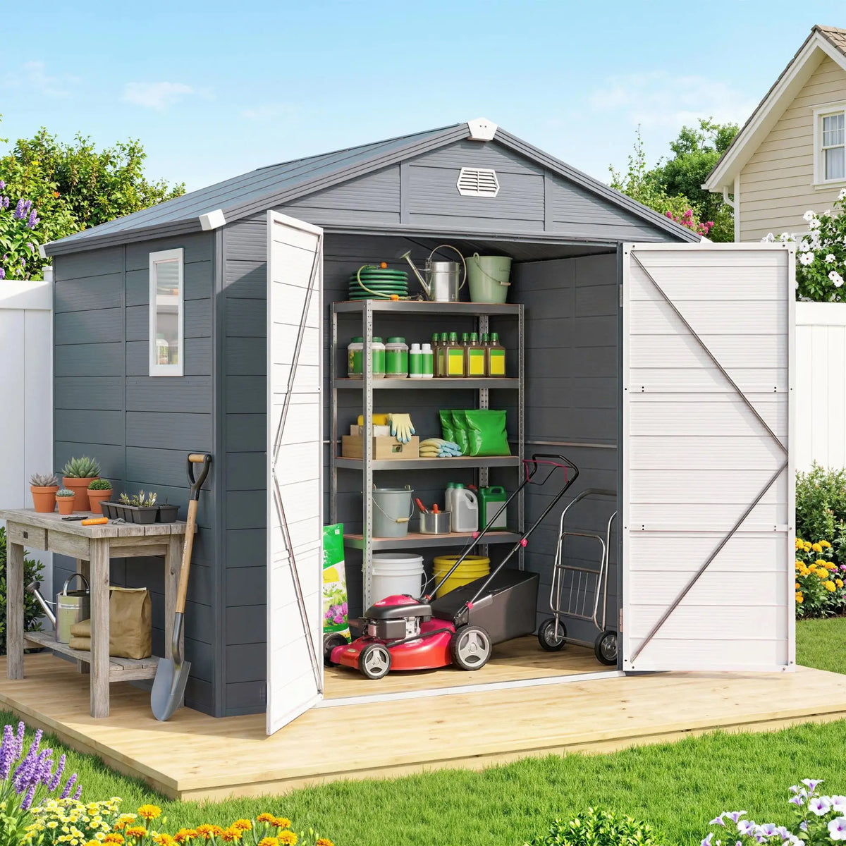 8' x 6' Plastic Garden Storage Shed, Latch Door, Vents, Dark Grey Sheds at Gallery Canada