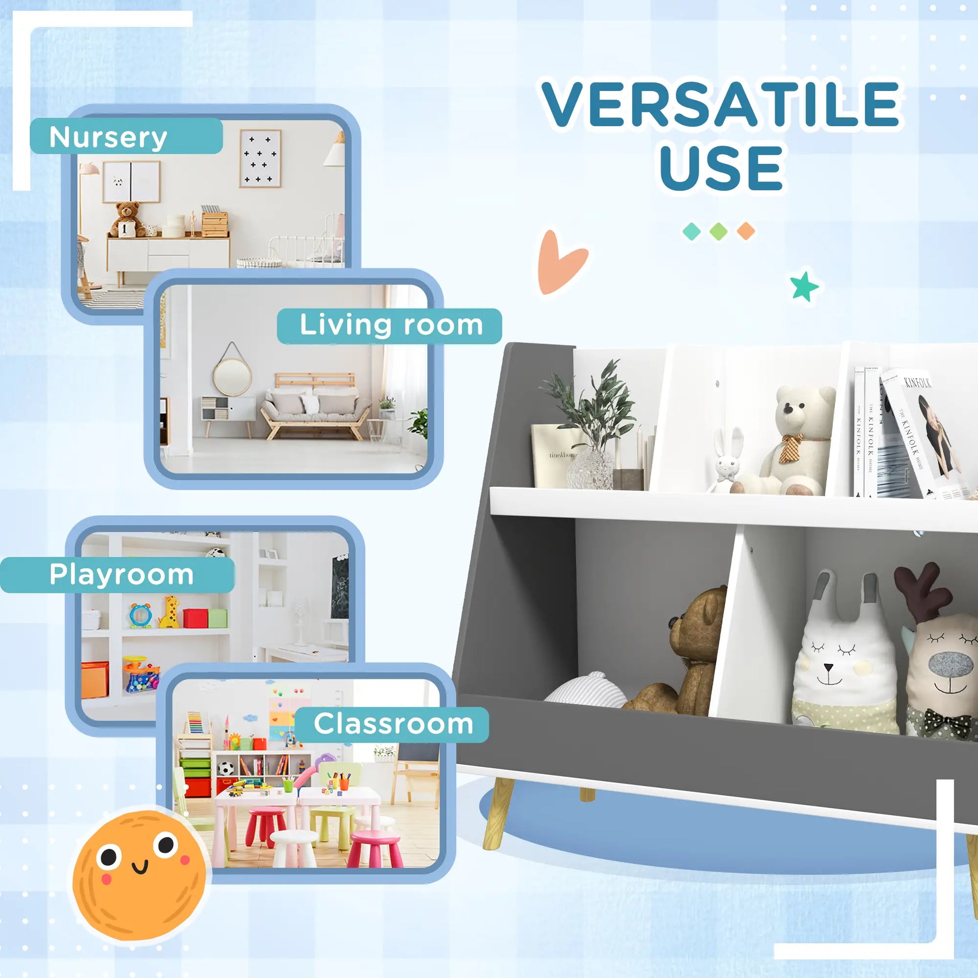 2 Tier Kids Toy Organizer, 5 Compartments, Anti-Tip, Nursery, Playroom, Grey Bookshelves & Bookcases at Gallery Canada