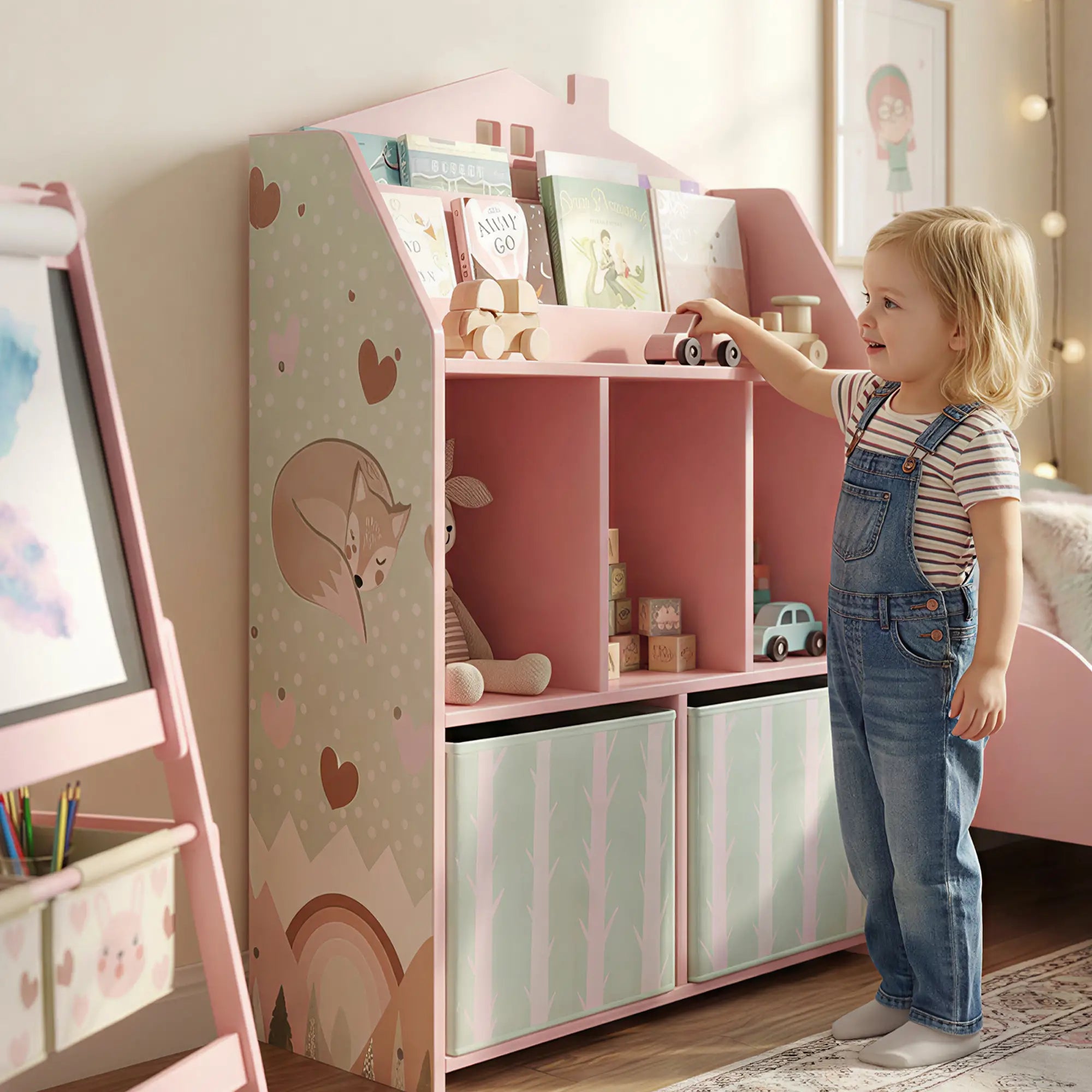 Kids Bookshelf With Storage, Toy Storage Unit, Pink Baby & Kids Storage at Gallery Canada