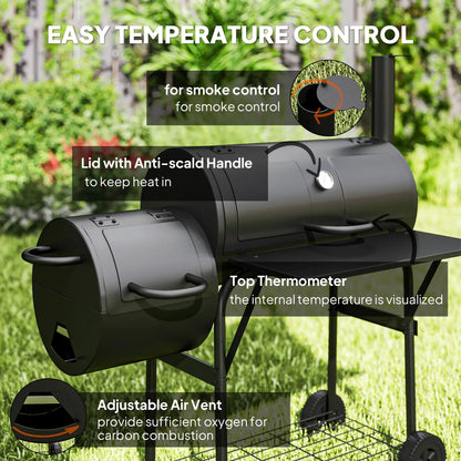 Portable Charcoal BBQ Grill With Offset Smoker, 2 Shelves, Thermometer, Wheels, Black Charcoal BBQ Grils at Gallery Canada
