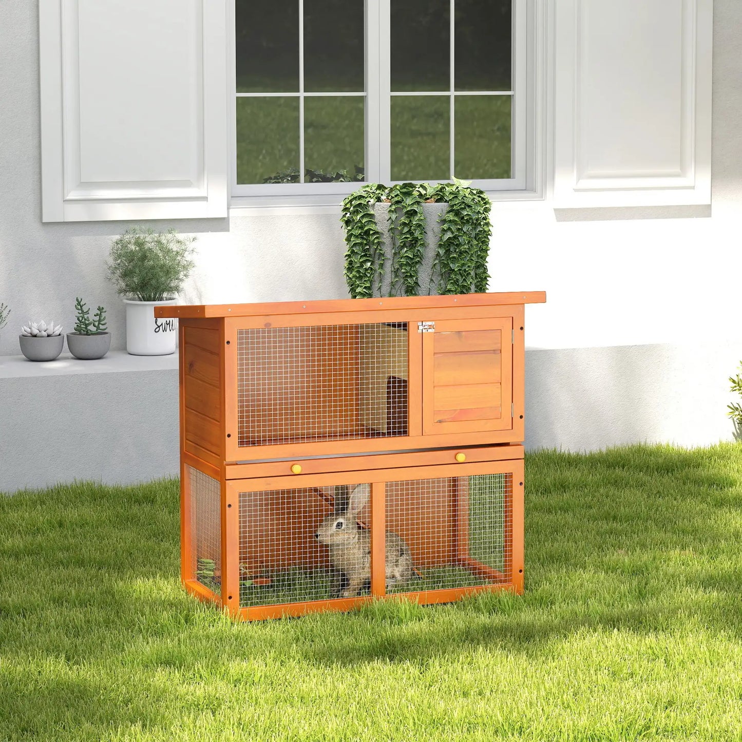 Wooden Rabbit Hutch, Small Animal Cage, 2-Level with Run Rabbit Hutch at Gallery Canada