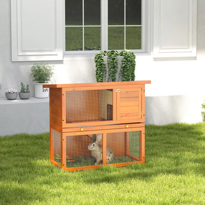 Wooden Rabbit Hutch, Small Animal Cage, 2-Level with Run Rabbit Hutch at Gallery Canada