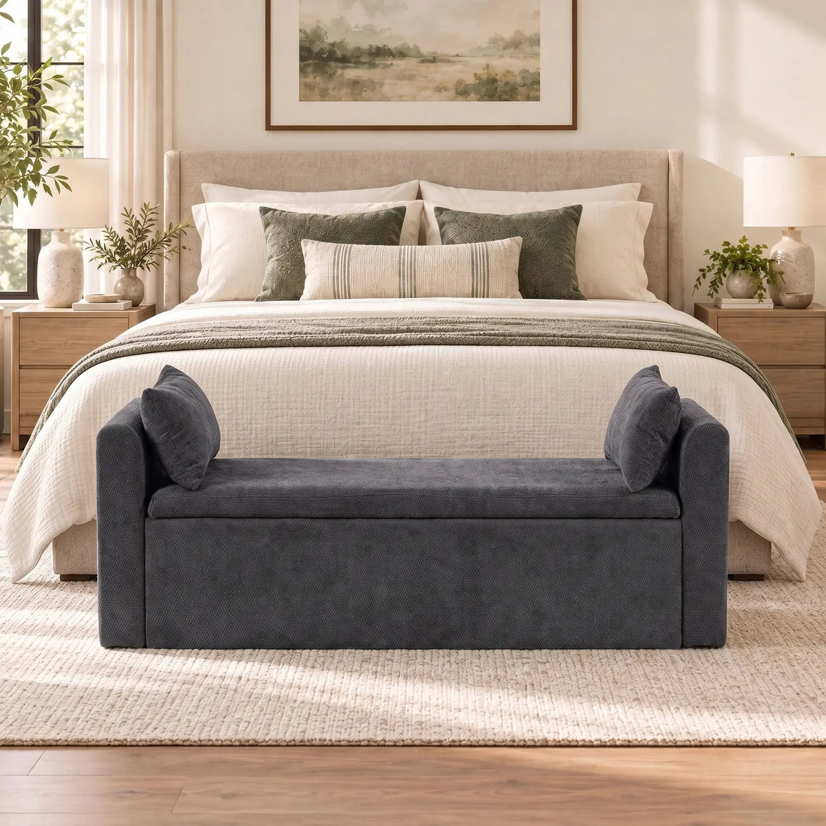 54" Storage Ottoman Bench with Pillows, Dark Grey, Dark Grey Storage Ottomans & Benches at Gallery Canada