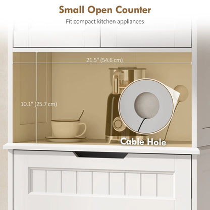 68" Tall Kitchen Buffet Hutch, 4 Doors, Drawer, Open Counter, White Kitchen Pantry Cabinets at Gallery Canada
