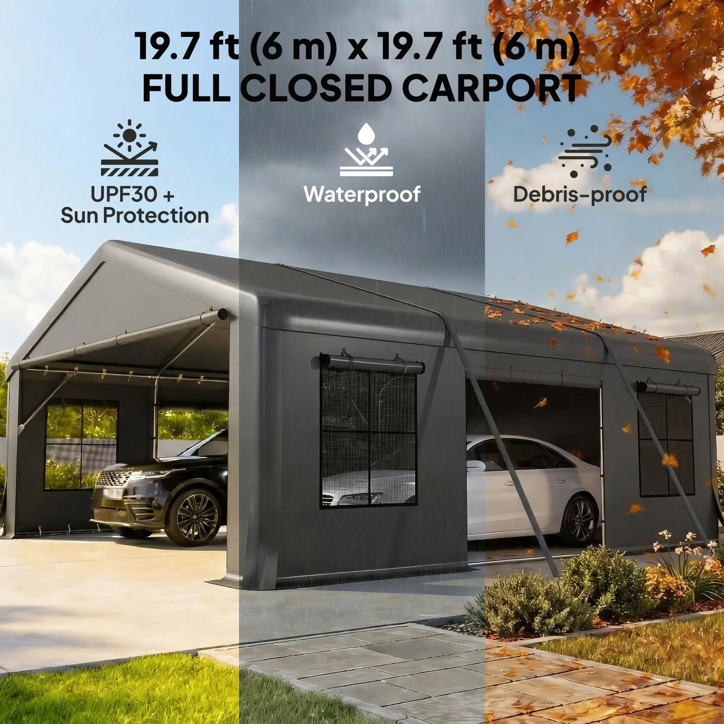 20' x 20' Heavy Duty Carport, Portable Garage Canopy Tent, Dark Grey Car Shelters at Gallery Canada