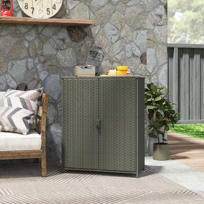 Wicker Outdoor Storage Cabinet, 4 Shelves, 2 Doors, Dark Grey Patio Storage Boxes at Gallery Canada