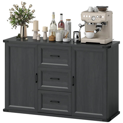 47" Sideboard With 3 Drawers, 2 Doors, Adjustable Shelves, Wood Grain, Black Storage Cabinets Black Wood Grain at Gallery Canada