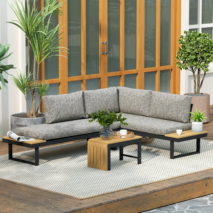 3 Piece Aluminum Corner Patio Furniture Set, Sectional Outdoor Sofa, 2 Loveseats, Wood-Plastic Coffee Table Patio Furniture Sets at Gallery Canada