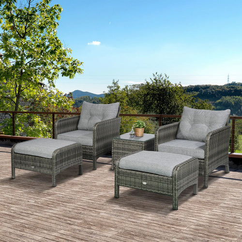 5-Piece Wicker Patio Sofa Set, Thick Padded Cushions, Light Grey