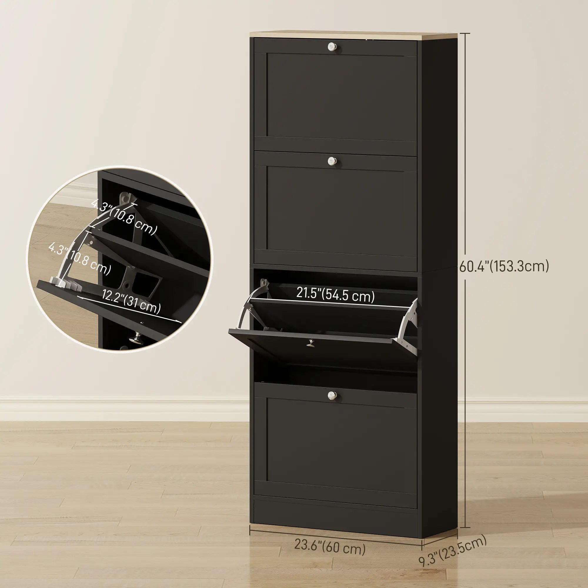 Shoe Storage Cabinet with 4 Flip Drawers, Adjustable Shelves, 18-24 Pairs, Black Shoe Storage Cabinets & Racks at Gallery Canada