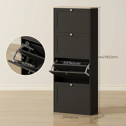 Shoe Storage Cabinet with 4 Flip Drawers, Adjustable Shelves, 18-24 Pairs, Black Shoe Storage Cabinets & Racks at Gallery Canada