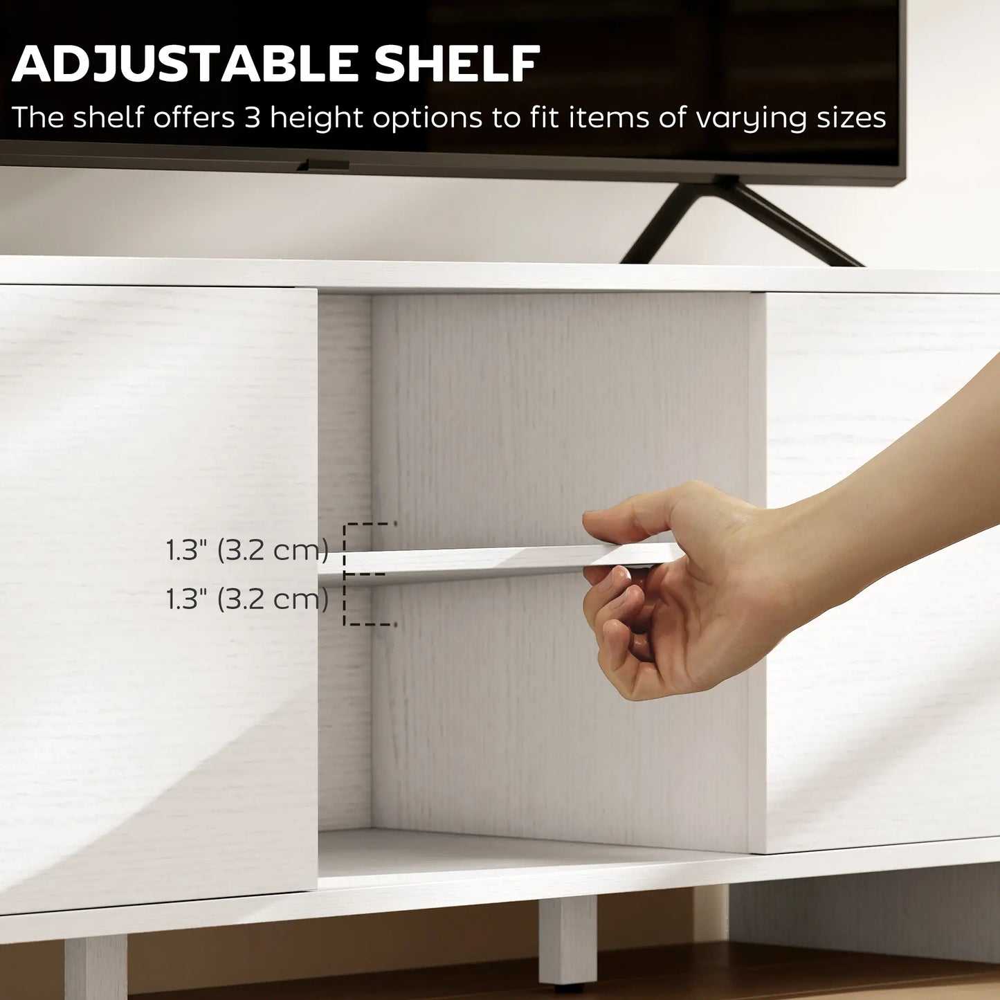 TV Stand For 65 Inch TV, 2 Cabinets 2 Shelves, White TV Stands at Gallery Canada
