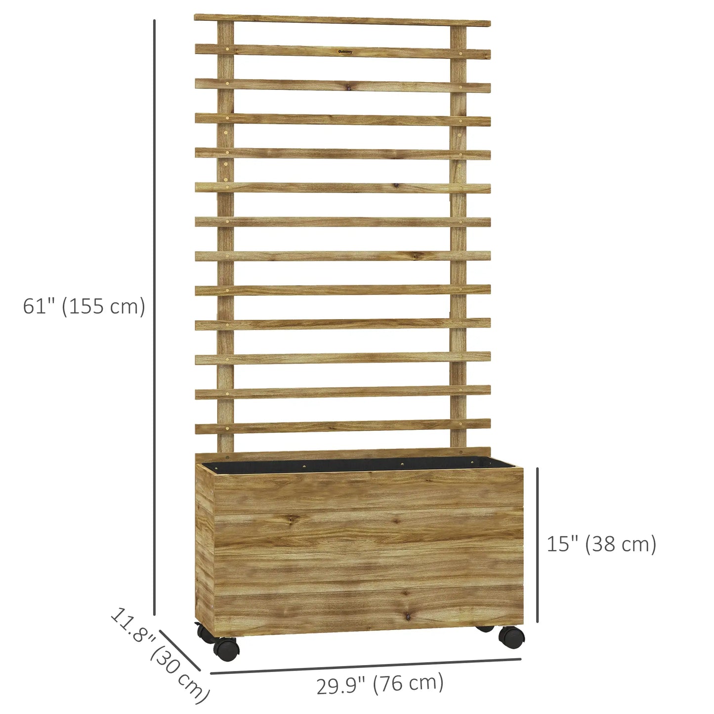 Wooden Planter With Trellis, Raised Garden Bed, 30" x 12" x 61", Nature Wood Wooden Planter Boxes at Gallery Canada